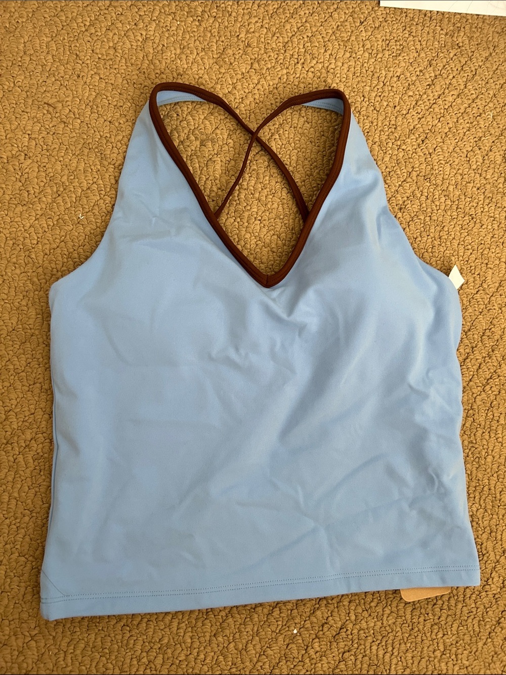 Women’s acta blue and brown criss cross tank